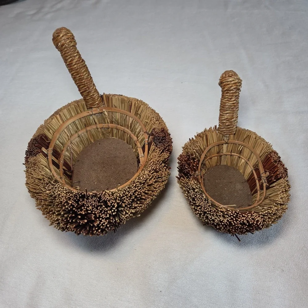 Wicker Straw Duck Swan Basket Set Brown Woven Nesting Grandma core Cottagecore